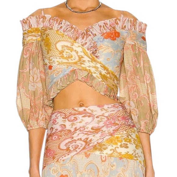 Zimmermann Postcard Pleated Crop Top - Picture 1 of 3